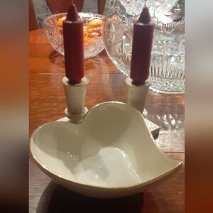 LENOX Classic Ivory w/gold edging HEART SHAPED BOWL & CANDLE HOLDERS